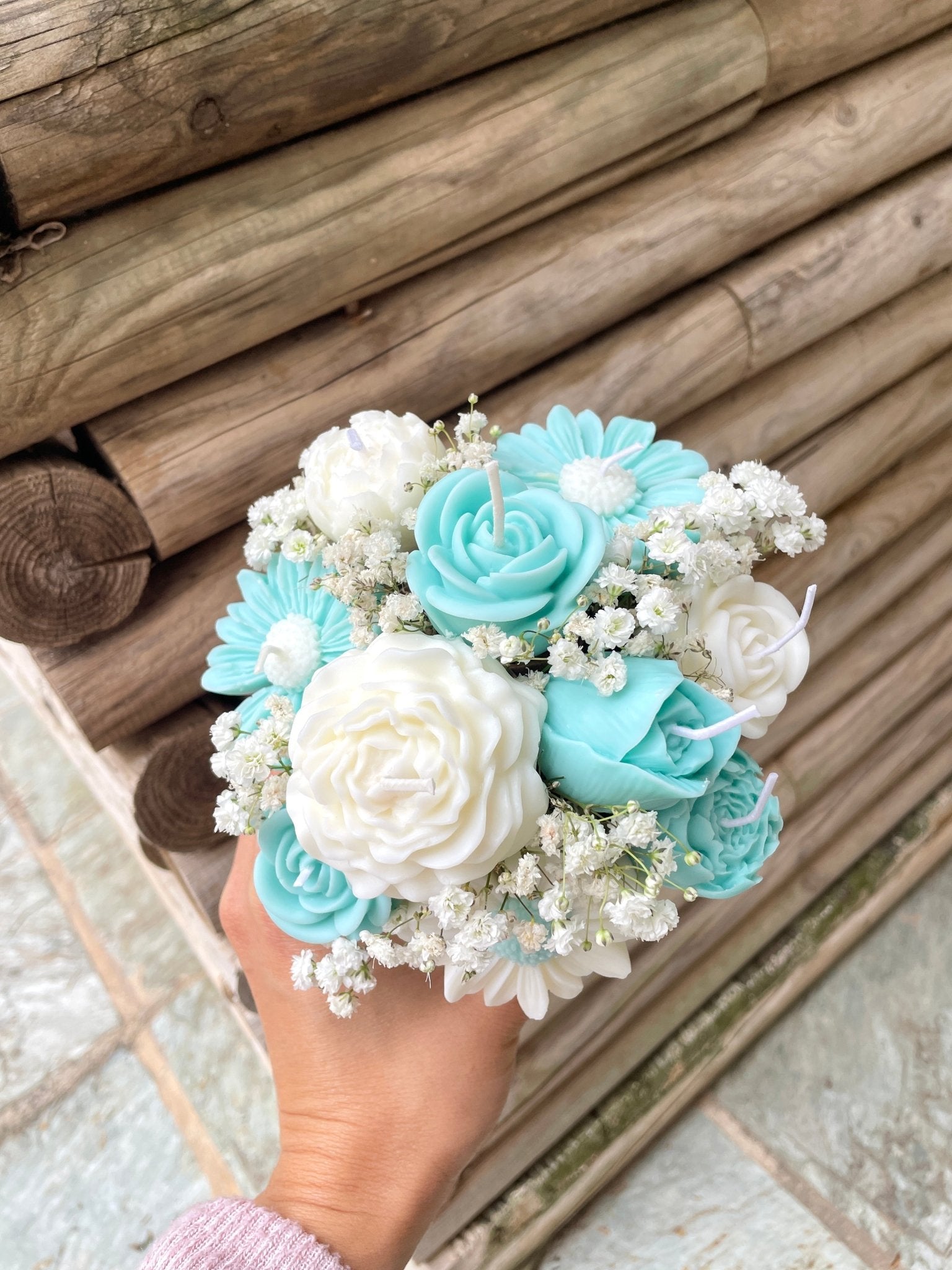 Ramo de velas florales – Turquesa - KānaraSoy.com