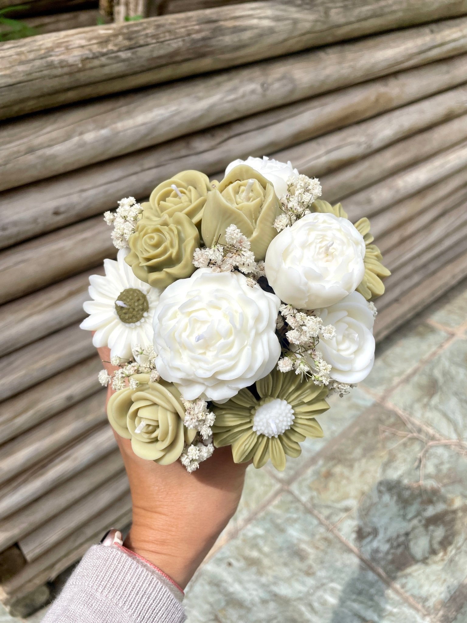 Ramo de velas florales – Verde oliva - KānaraSoy.com