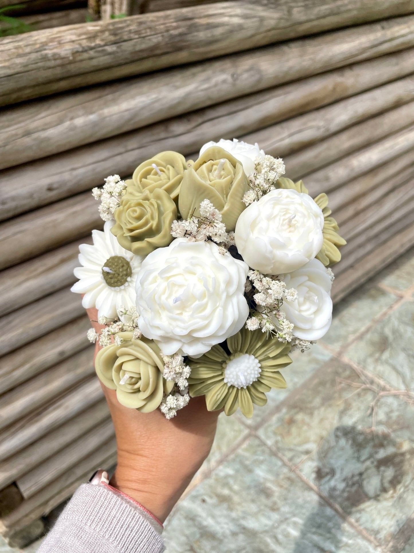 Ramo de velas florales – Verde oliva - KānaraSoy.com